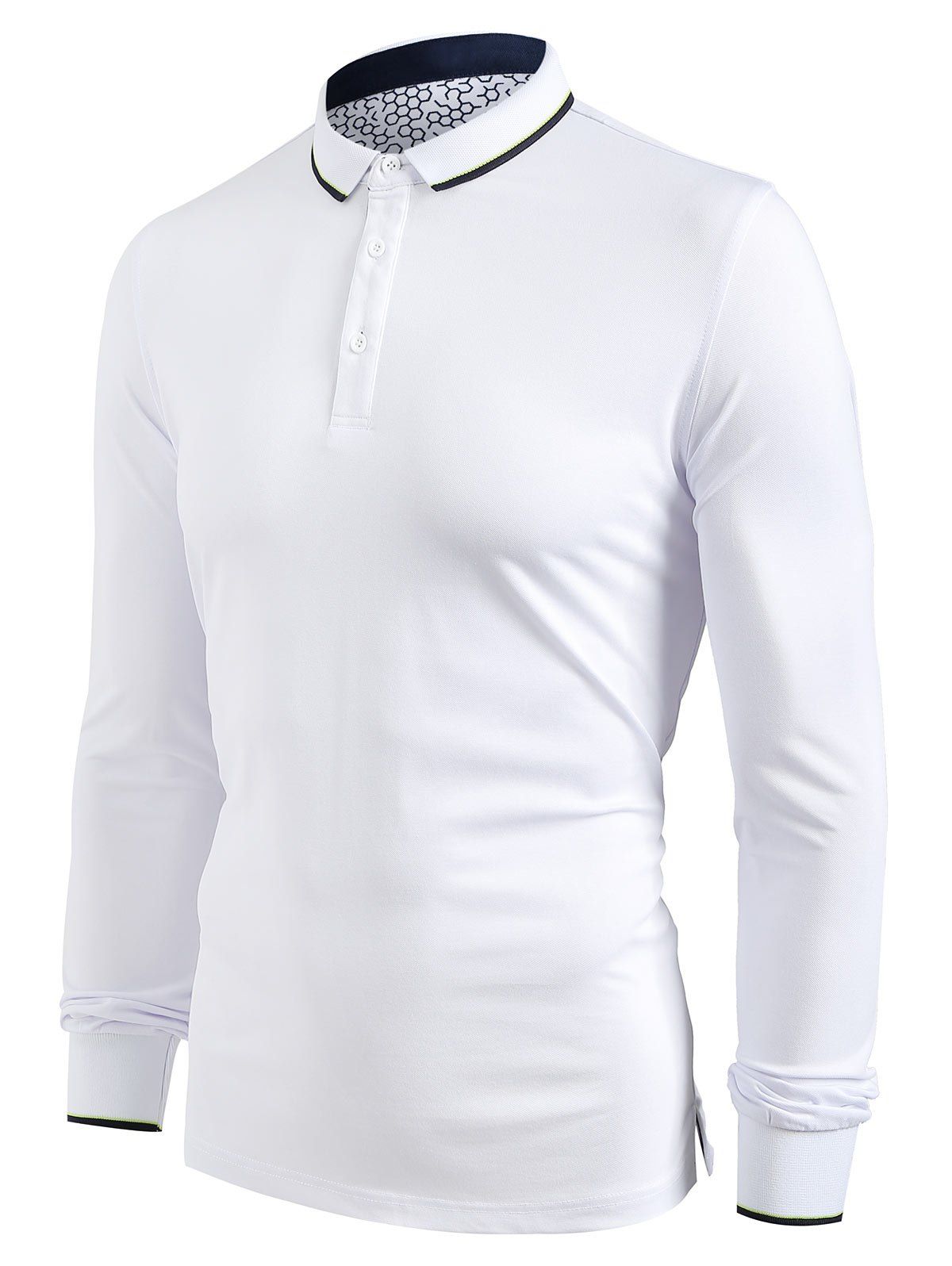 

Half Button Striped Trim T-shirt, White