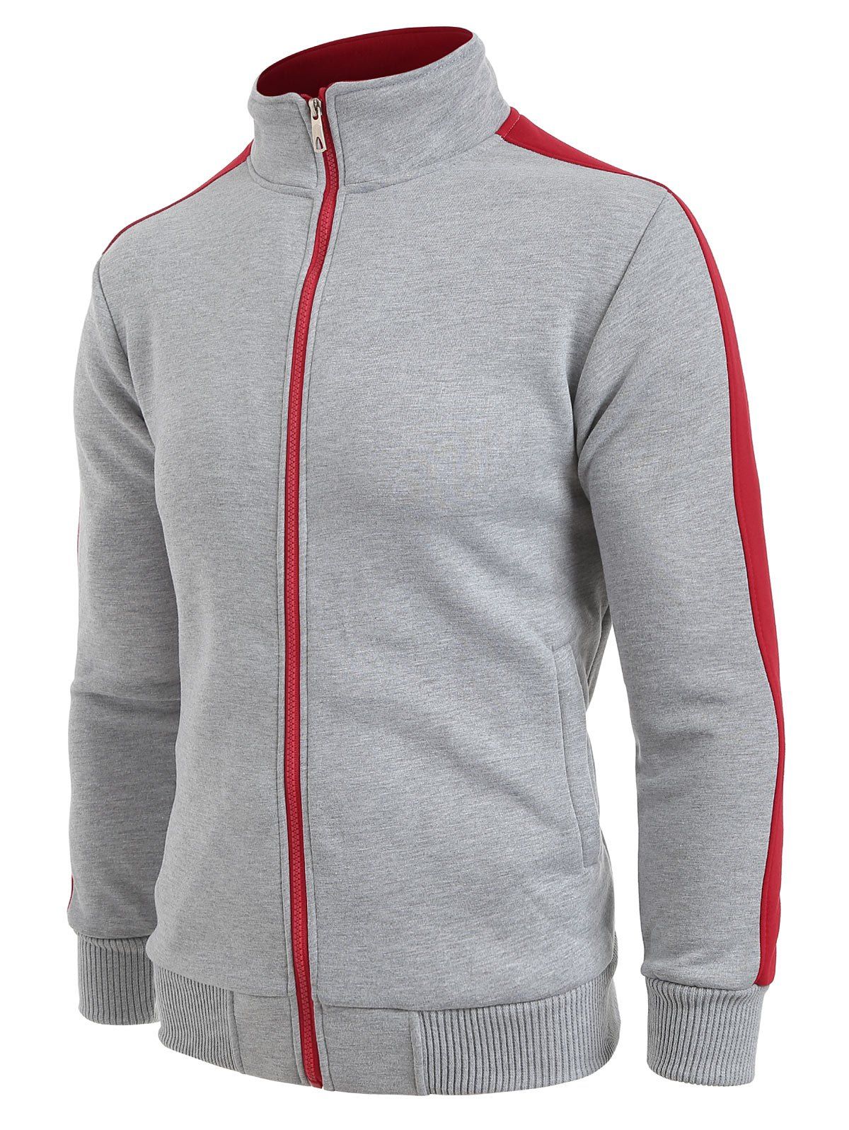 

Stand Collar Panel Zip Up Jacket, Platinum