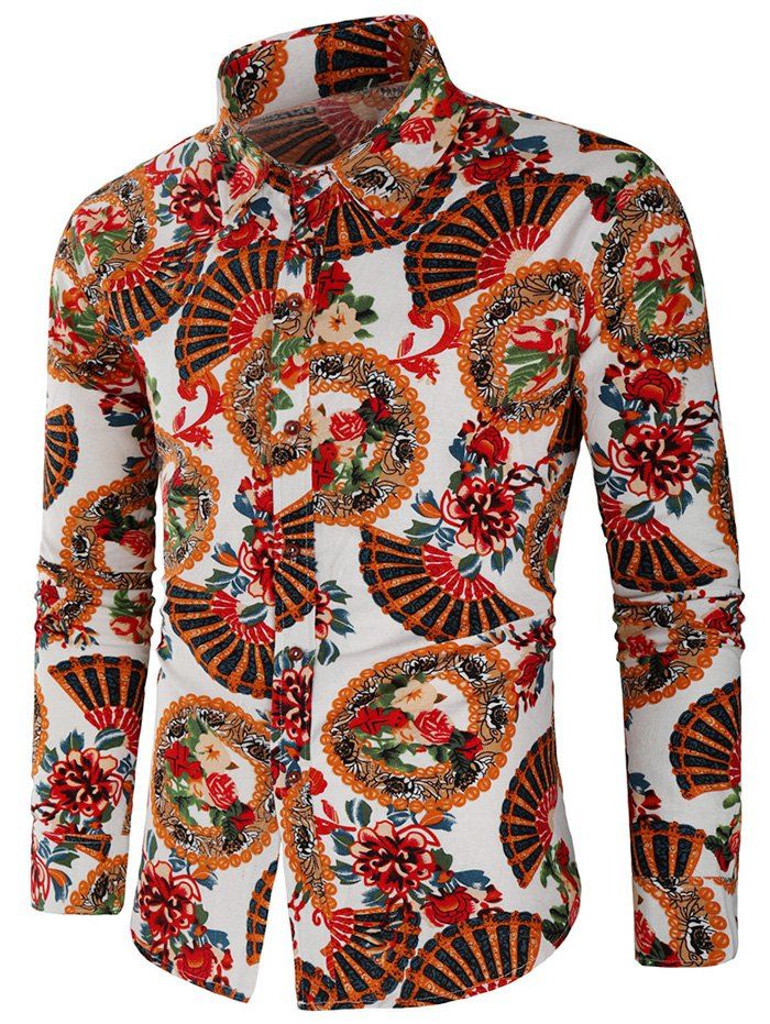 

Flowers Fan Print Long Sleeves Shirt, Multi
