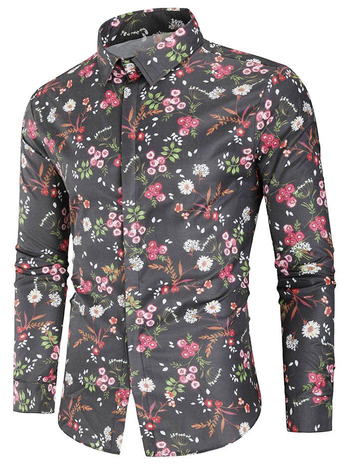 

Floral Print Covered Button Shirt, Multi