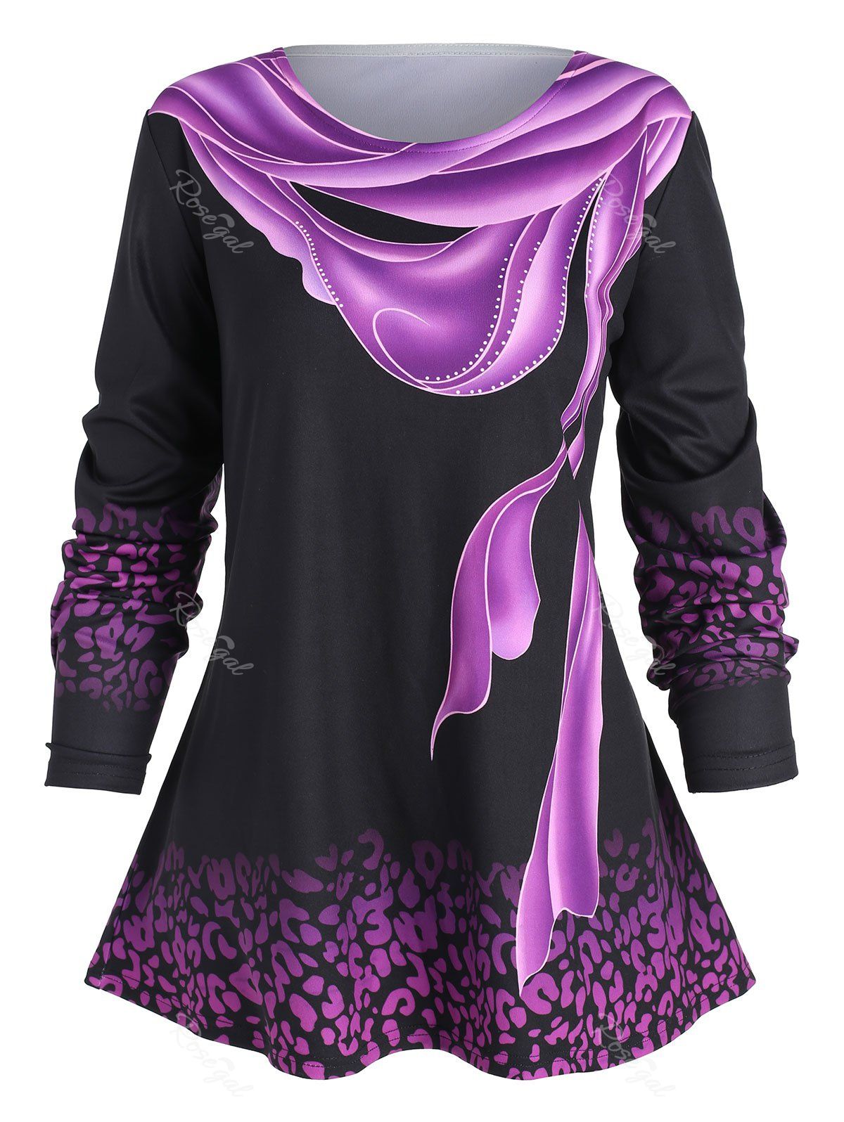 

Long Sleeve Plus Size Printed T-shirt, Purple