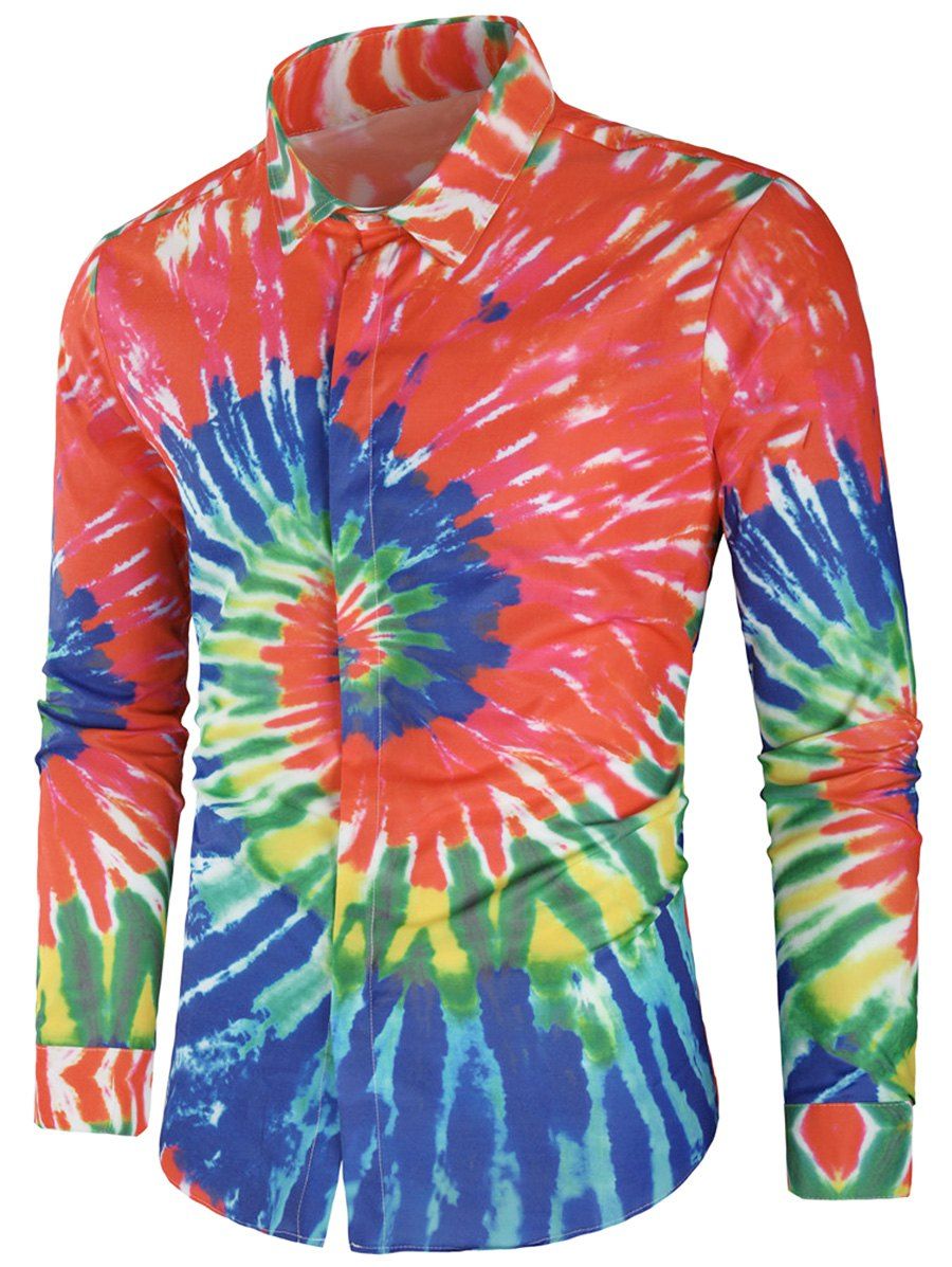 

Tie Dye Hidden Button Long Sleeves Shirt, Multi