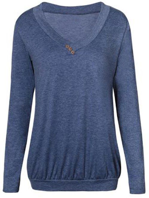 

V Neck Button Knitwear, Slate blue