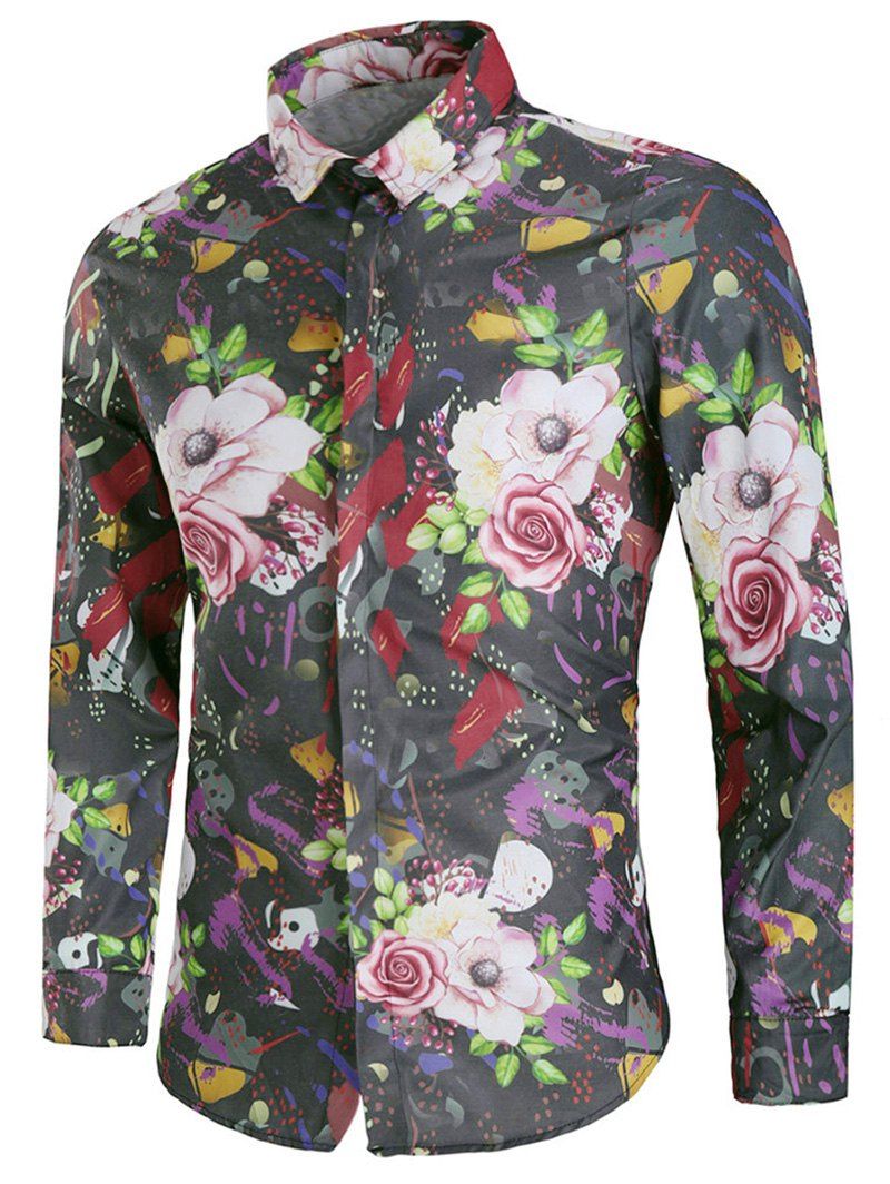 

Flowers Print Button Up Causal Shirt, Multi