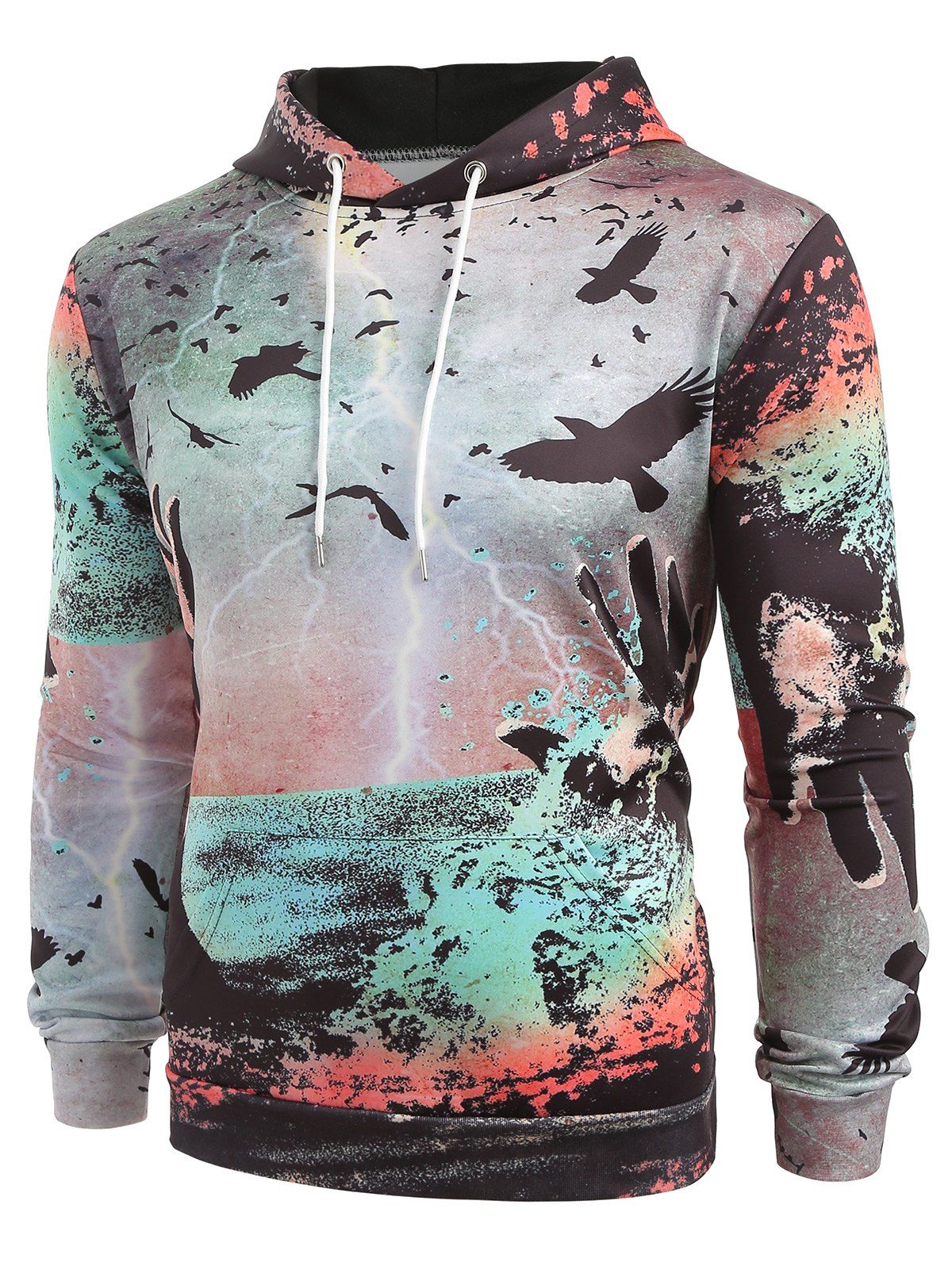 

Lightning Birds Hands Print Long Sleeve Hoodie, Multi