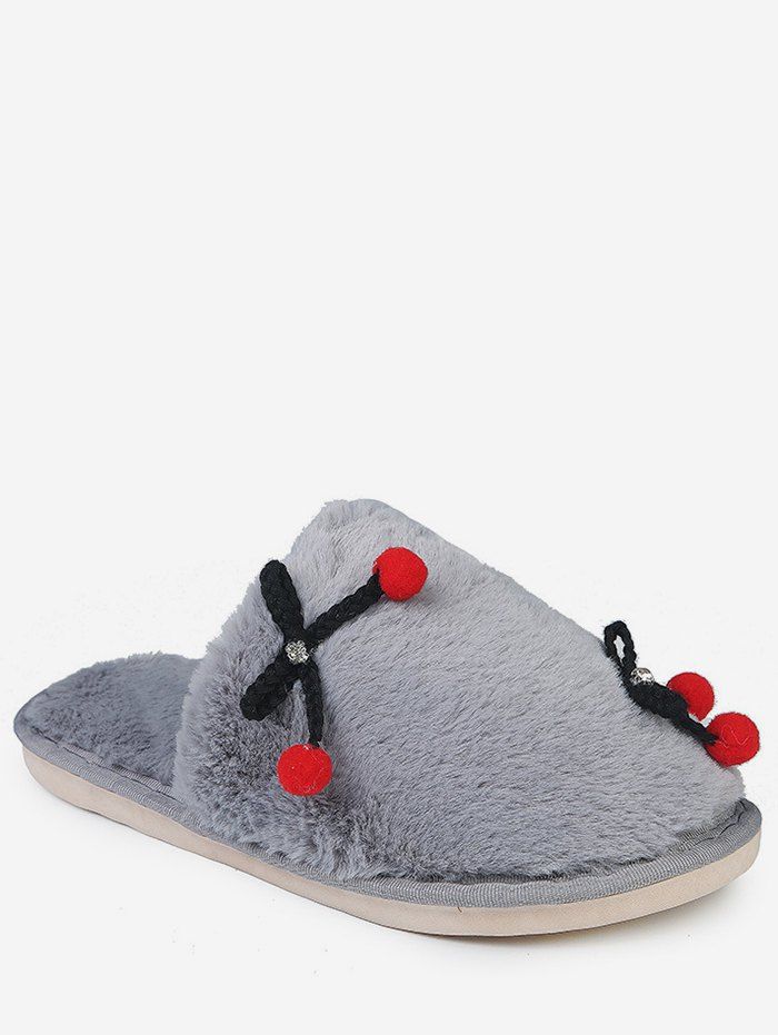 

Bowknot Decorative Fuzzy Slippers, Gray