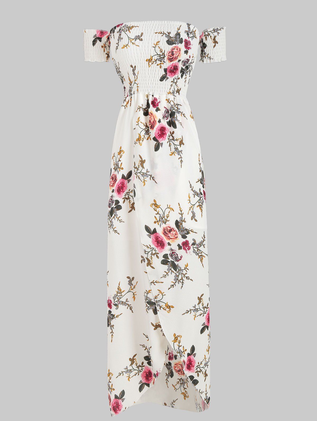 

Off The Shoulder Floral Print Overlap Dress, White