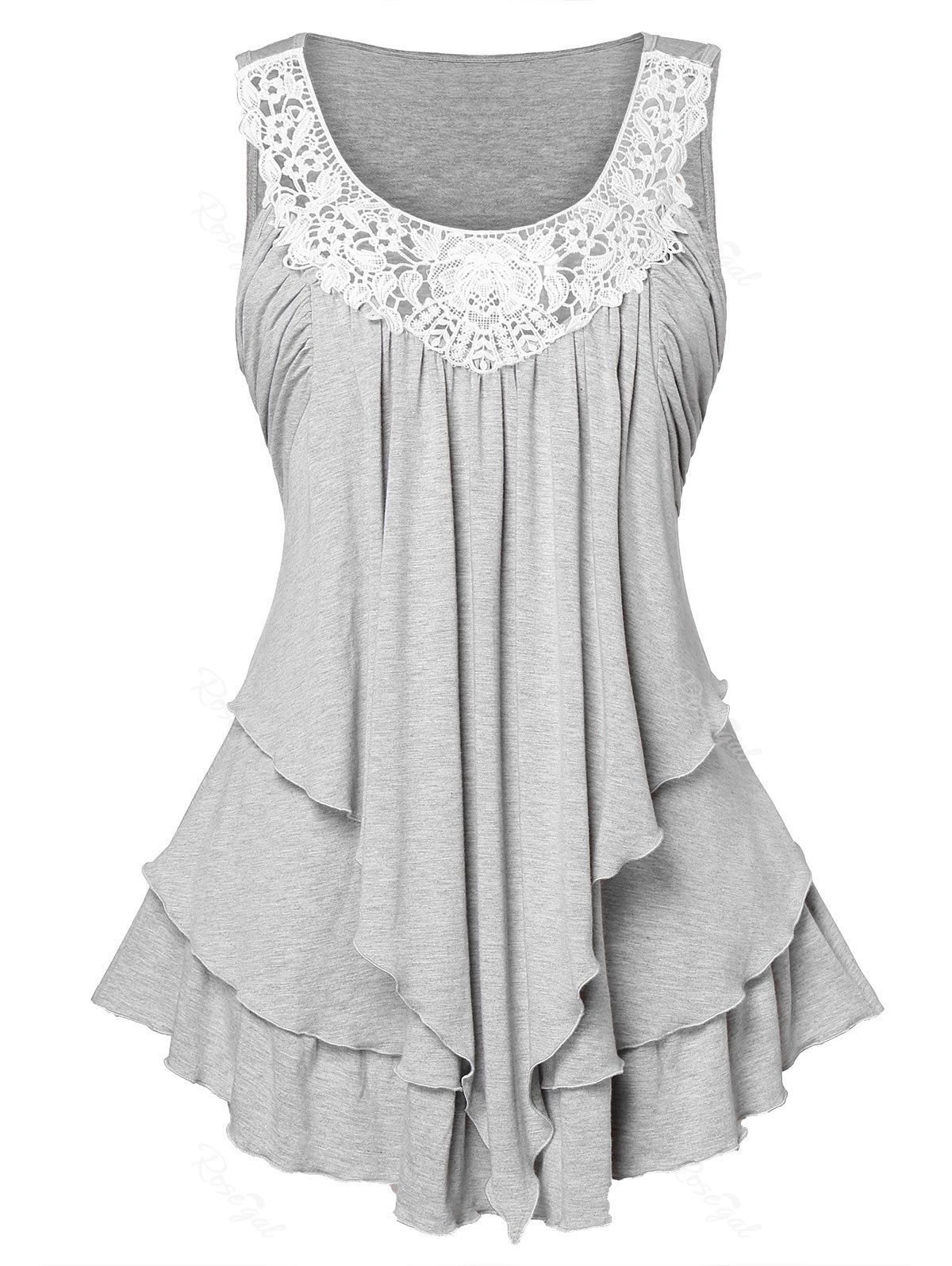 

Lace Panel Plus Size Layered Tank Top, Gray
