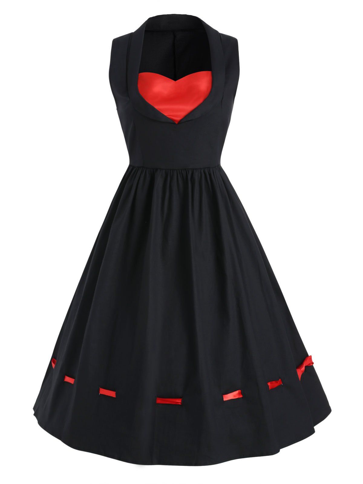 

Vintage Sleeveless Contrast Dress, Black
