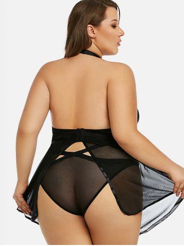 

Front Cut Out Plus Size Mesh Babydoll, Black