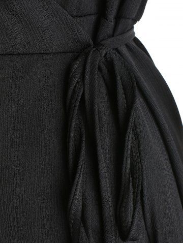 

V Neck High Low Wrap Dress, Black