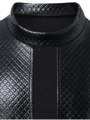 

Stand Collar PU Leather Panel Tee, Black