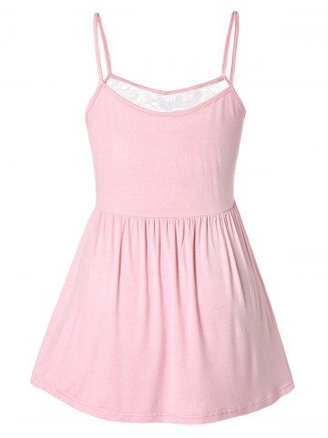 

Lace Panel Plus Size High Waist Cami Top, Light pink
