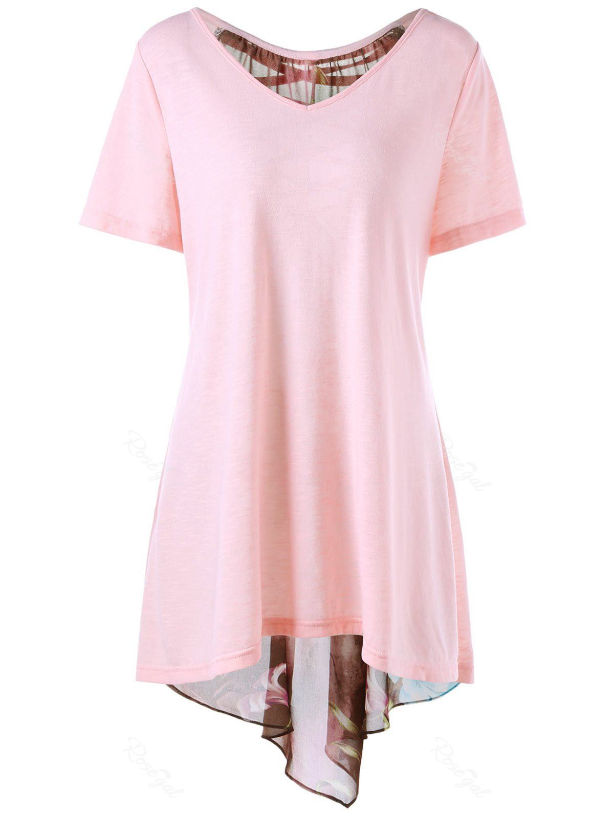 

Plus Size Sheer Chiffon Lace Up T-shirt, Pig pink