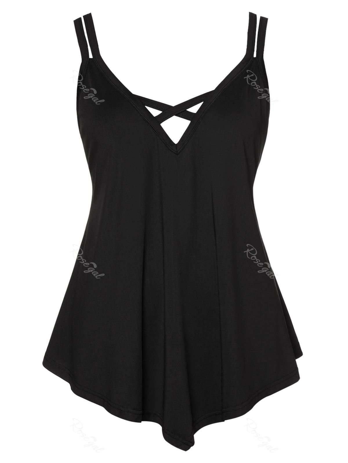 

Criss Cross Plus Size Asymmetrical Cami Top, Black