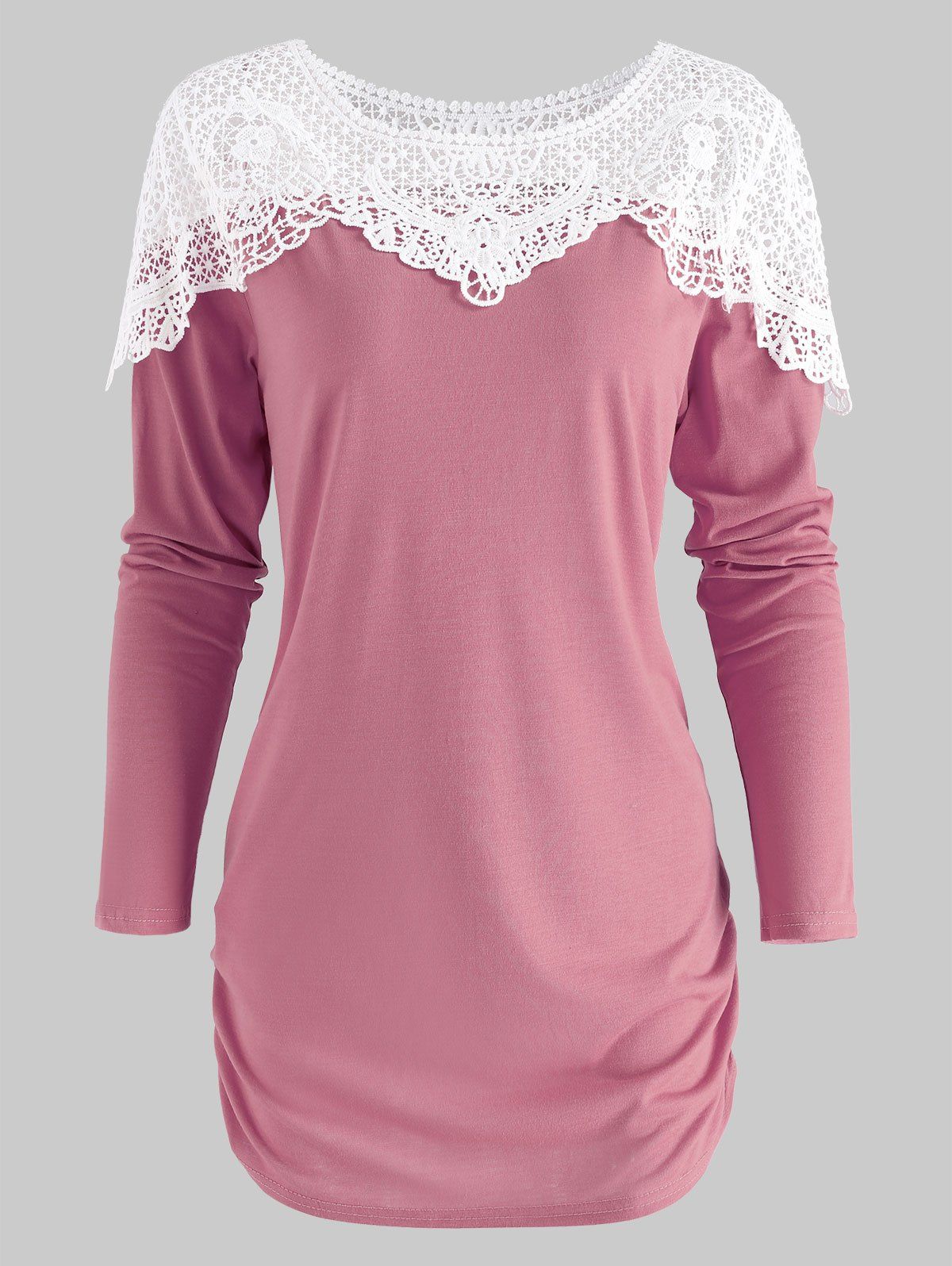 

Sheer Lace Panel T Shirt, Lipstick pink