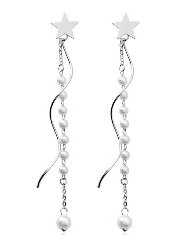 

Stylish Star Shape Beading Drop Earrings, Silver