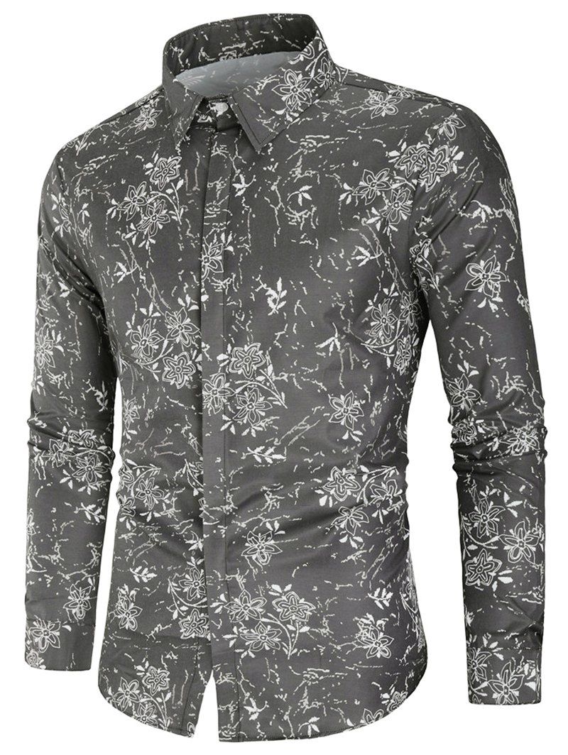 

Floral Print Long Sleeves Hidden Button Shirt, Multi