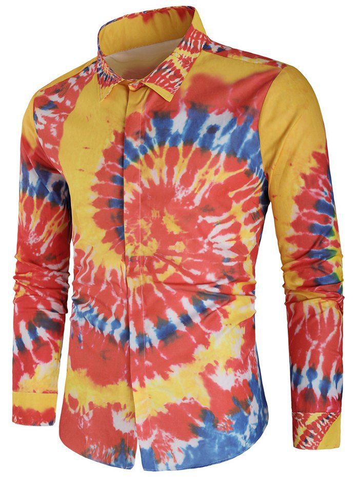 

Tie Dye Print Hidden Button Shirt, Multi