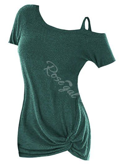 

Skew Neck Plus Size Twist Front T-shirt, Green