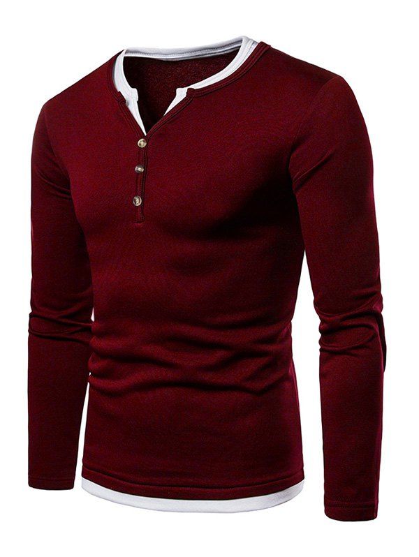 

Fleece Half Button Long Sleeves T-shirt, Red wine
