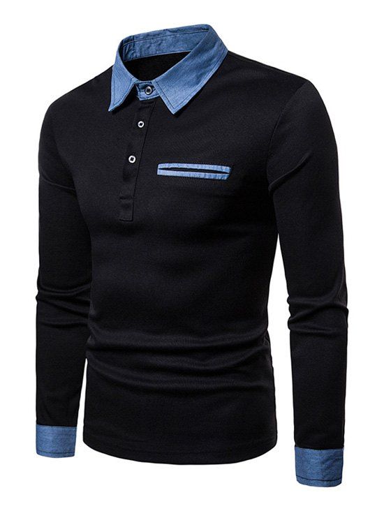

Half Button Turn Down Collar T-shirt, Black