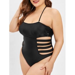 

Ladder Cut Out Plus Size Halter Neck Swimwear, Black