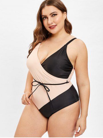 

Rosegal Belted Color Block Plus Size One Piece Swimsuit, Black