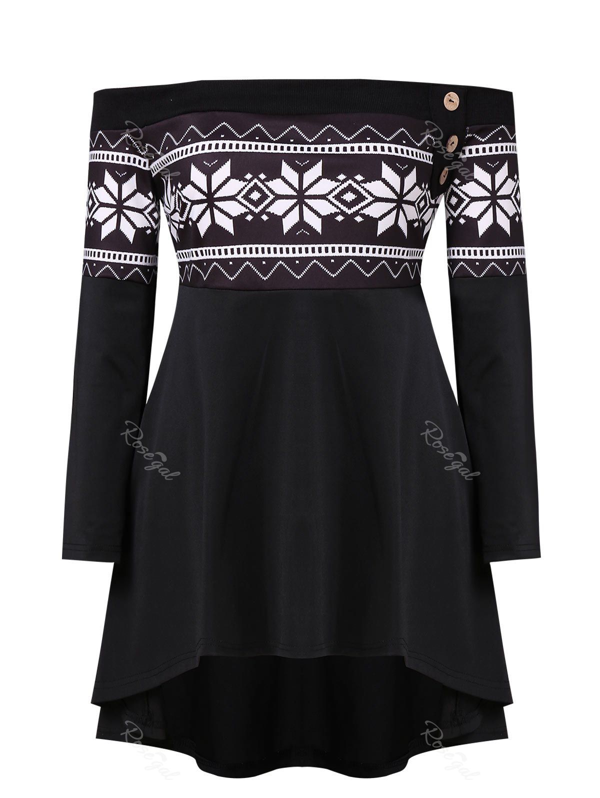 

Plus Size Off The Shoulder Snowflake Print T-shirt, Black