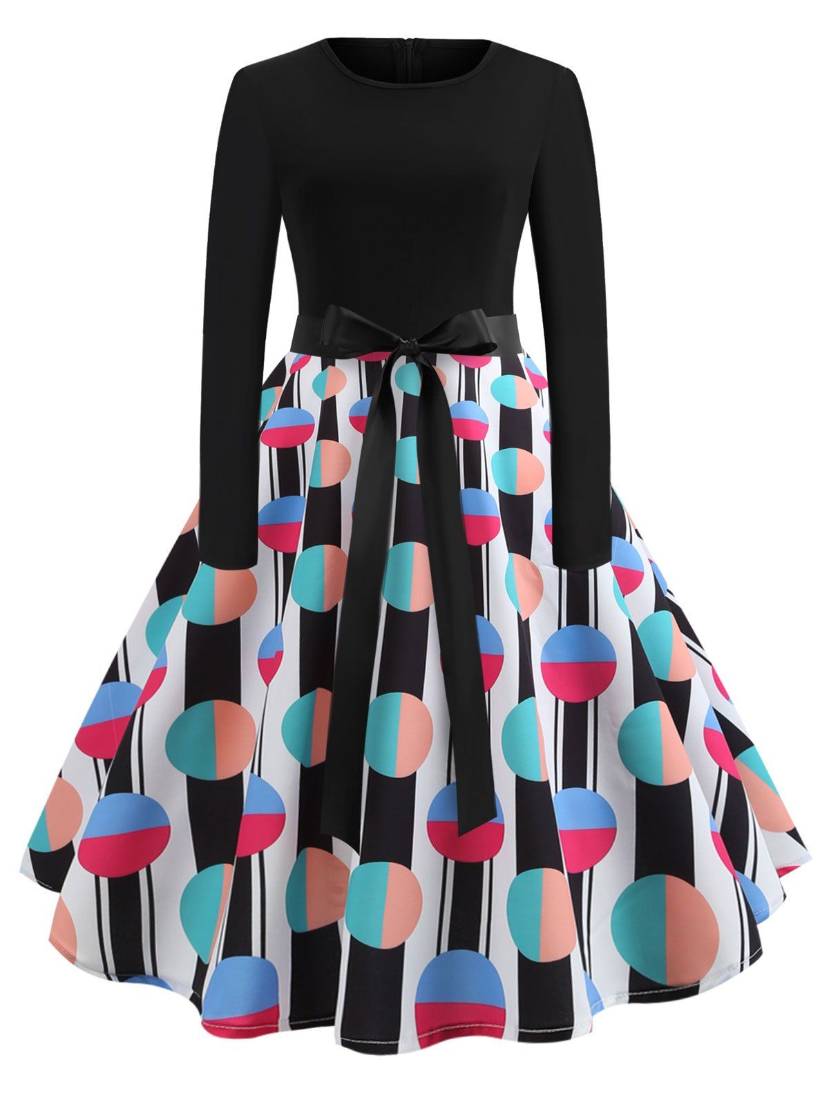 

Vintage Printed High Waist Flare Dress, Multi