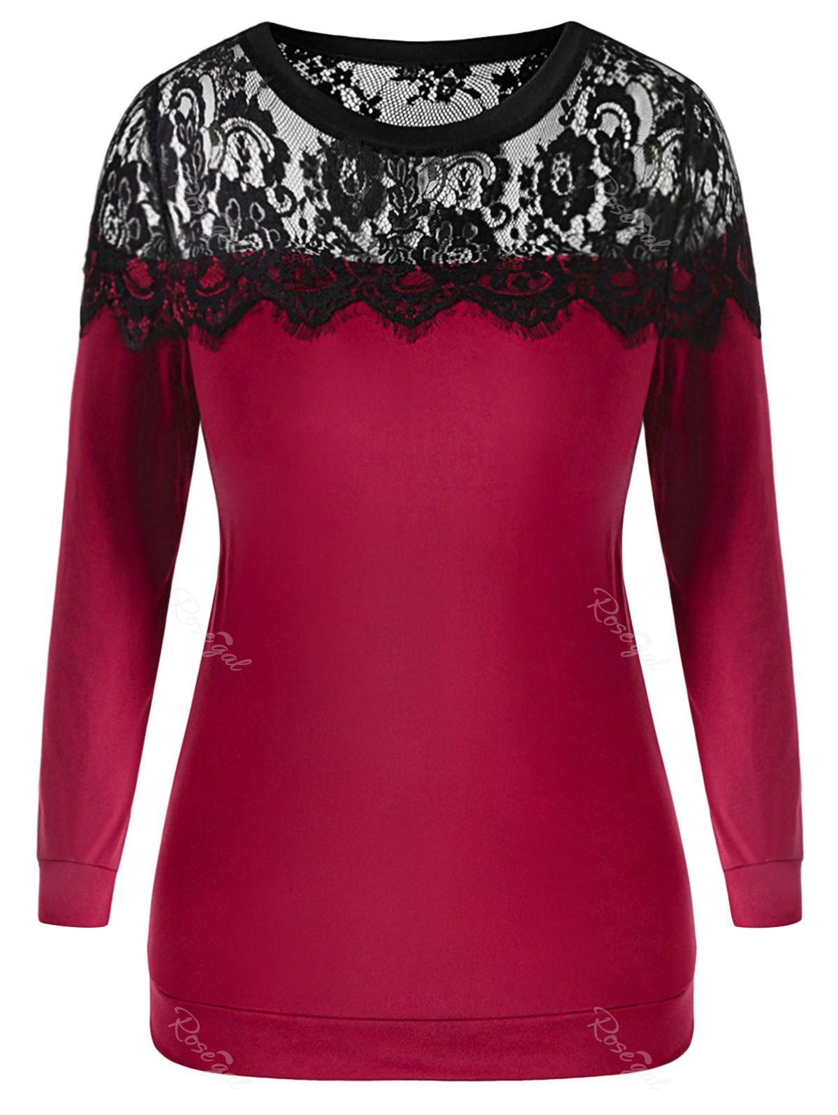 

Plus Size Lace Panel Sweatshirt, Rose red