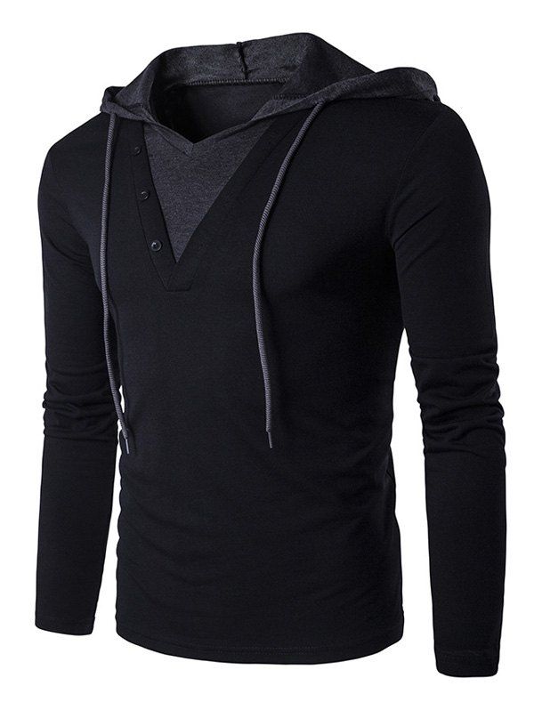 

Drawstring Hooded Long Sleeve T-shirt, Black
