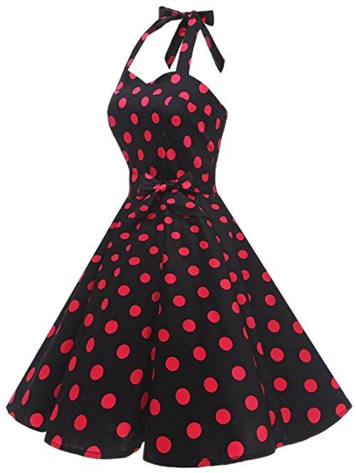 

Vintage Polka Dot Halter Pin Up Dress, Red