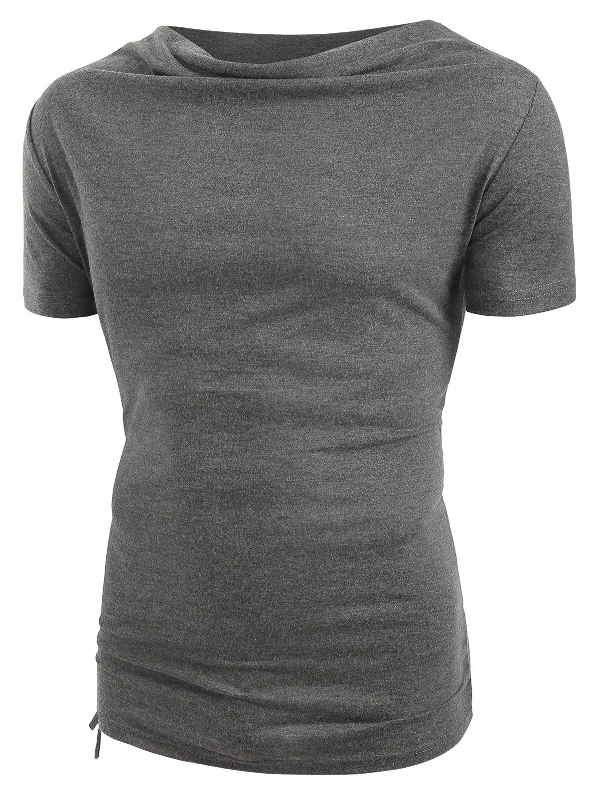 

Solid Color Drawstring Short T-shirt, Gray