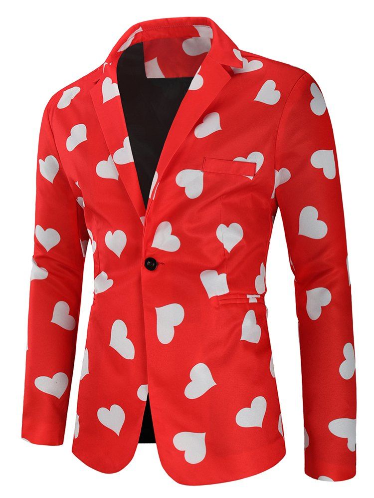 

Love Heart Print Valentine's Day Casual Blazer, Multi