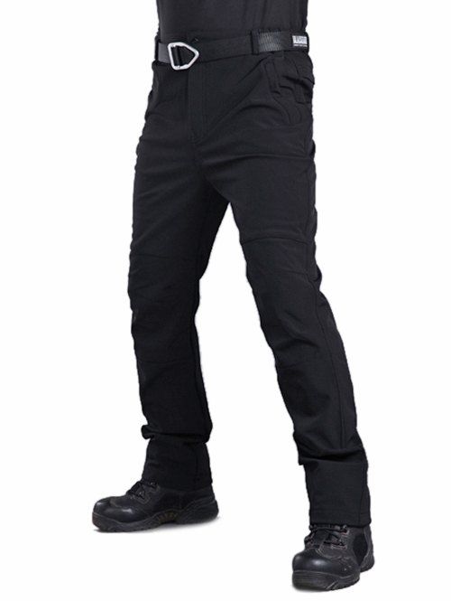 

Long Straight Solid Color Plush Casual Pants, Black