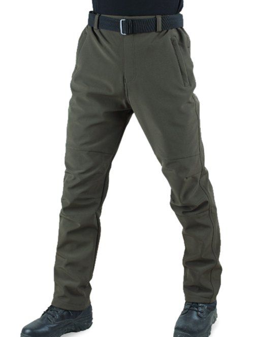 

Long Straight Solid Color Plush Pants, Army green