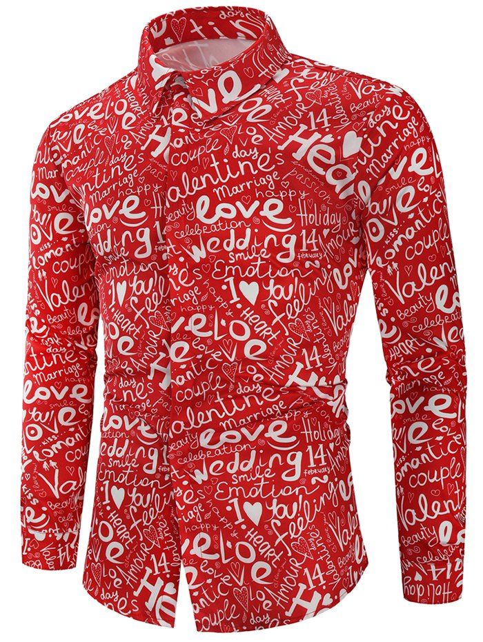 

Valentine's Day Letters Print Long Sleeves Shirt, Multi