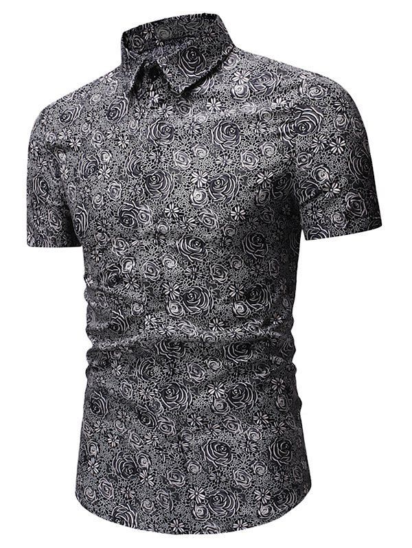 

Floral Printed Short Sleeves Casual Shirt, Dark gray
