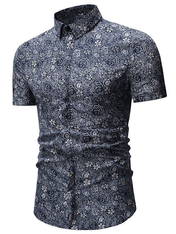 

Floral Printed Short Sleeves Casual Shirt, Slate blue