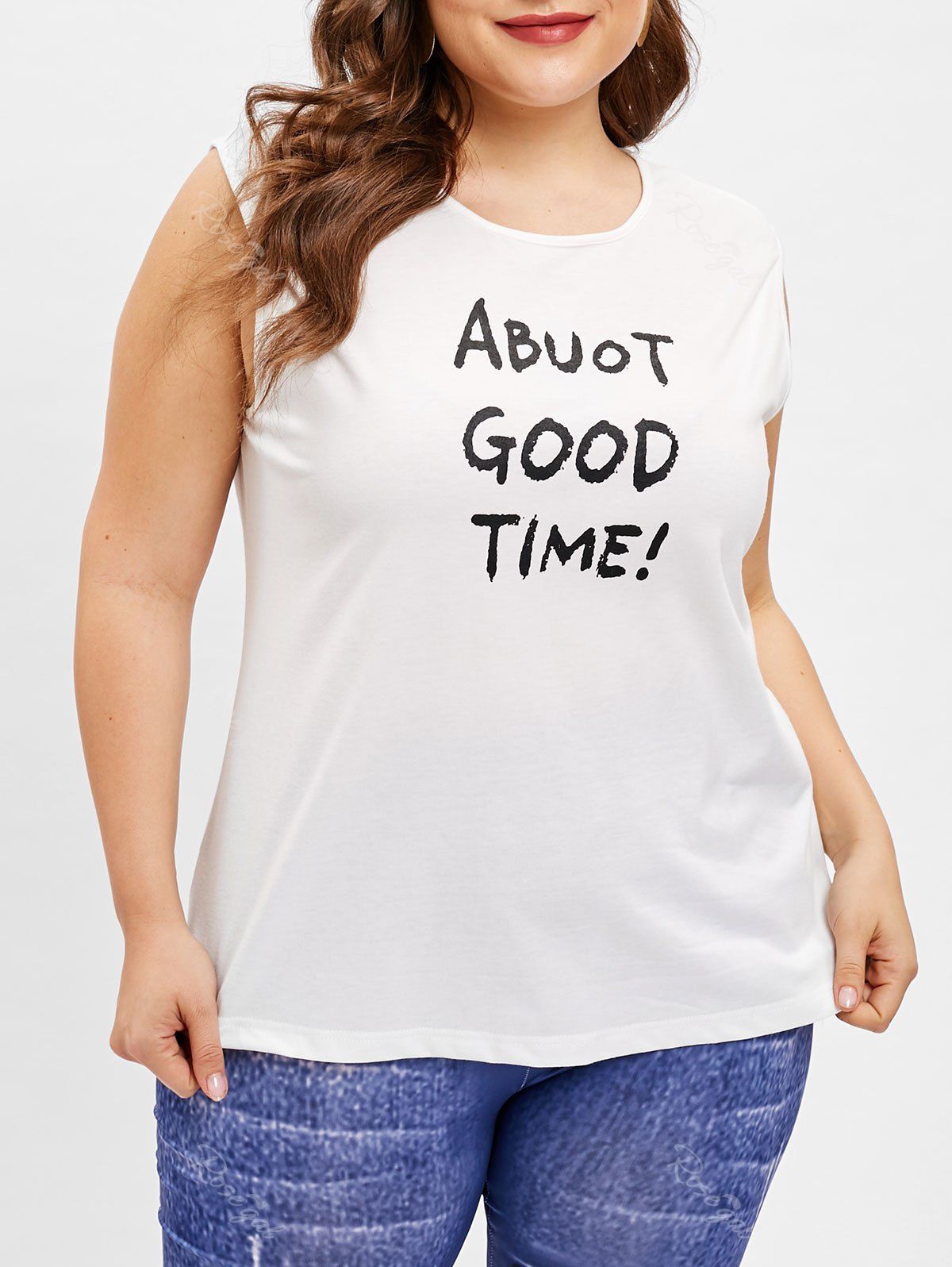 

Plus Size Letter Print Tank Top, White
