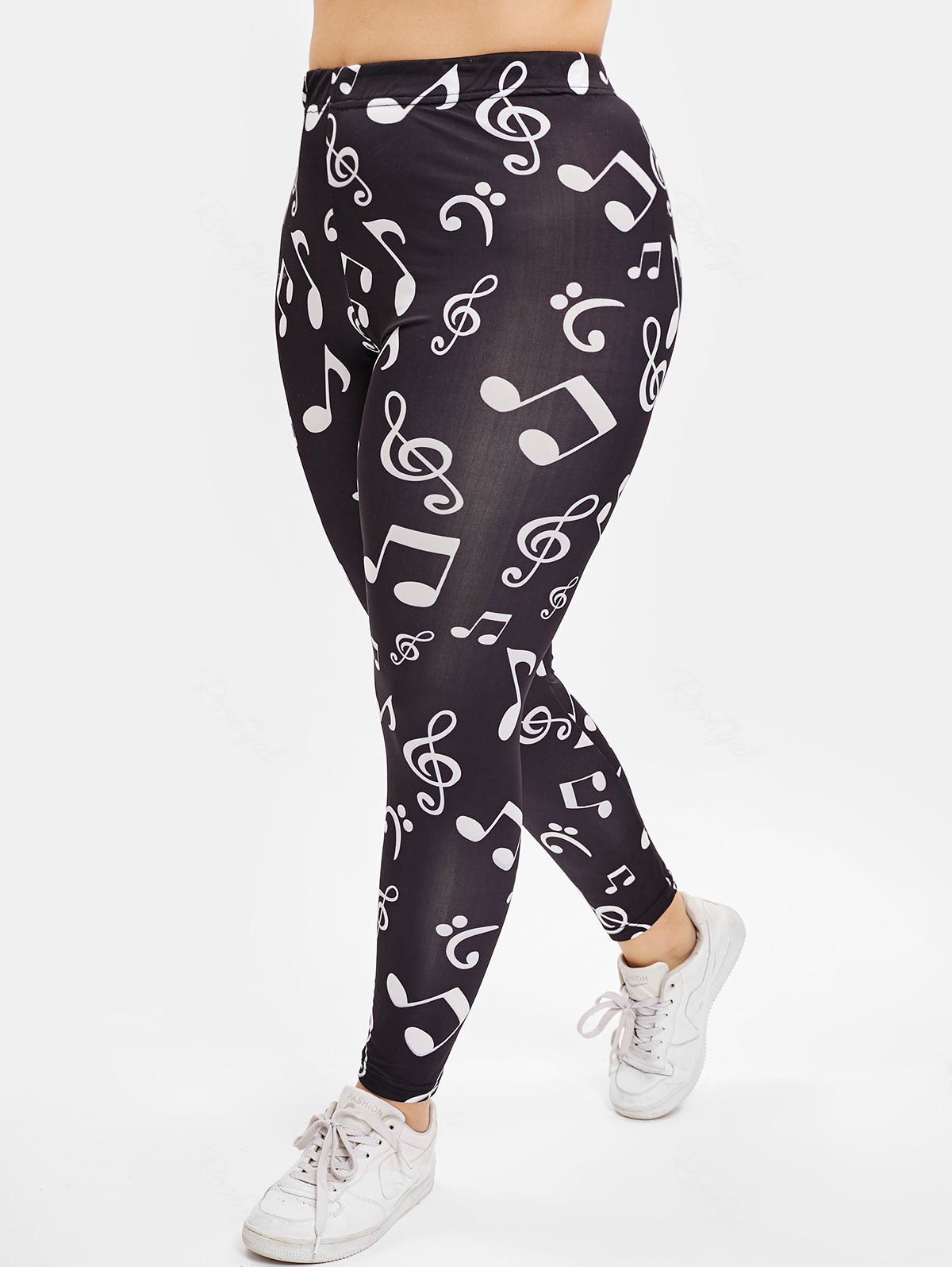 

Plus Size Musical Notes Print Skinny Leggings, White