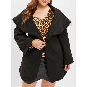 

Turn Down Collar Plus Size Belted Coat, Black