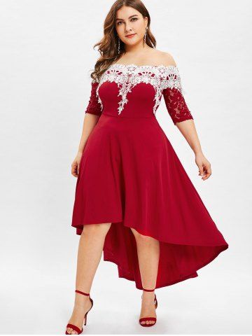 Plus Size Red Hollow Out High-Low Dress