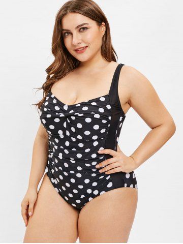 

Plus Size Polka Dot One-piece Swimsuit, Black