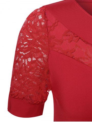 

Plus Size See Thru Asymmetrical T Shirt, Lava red