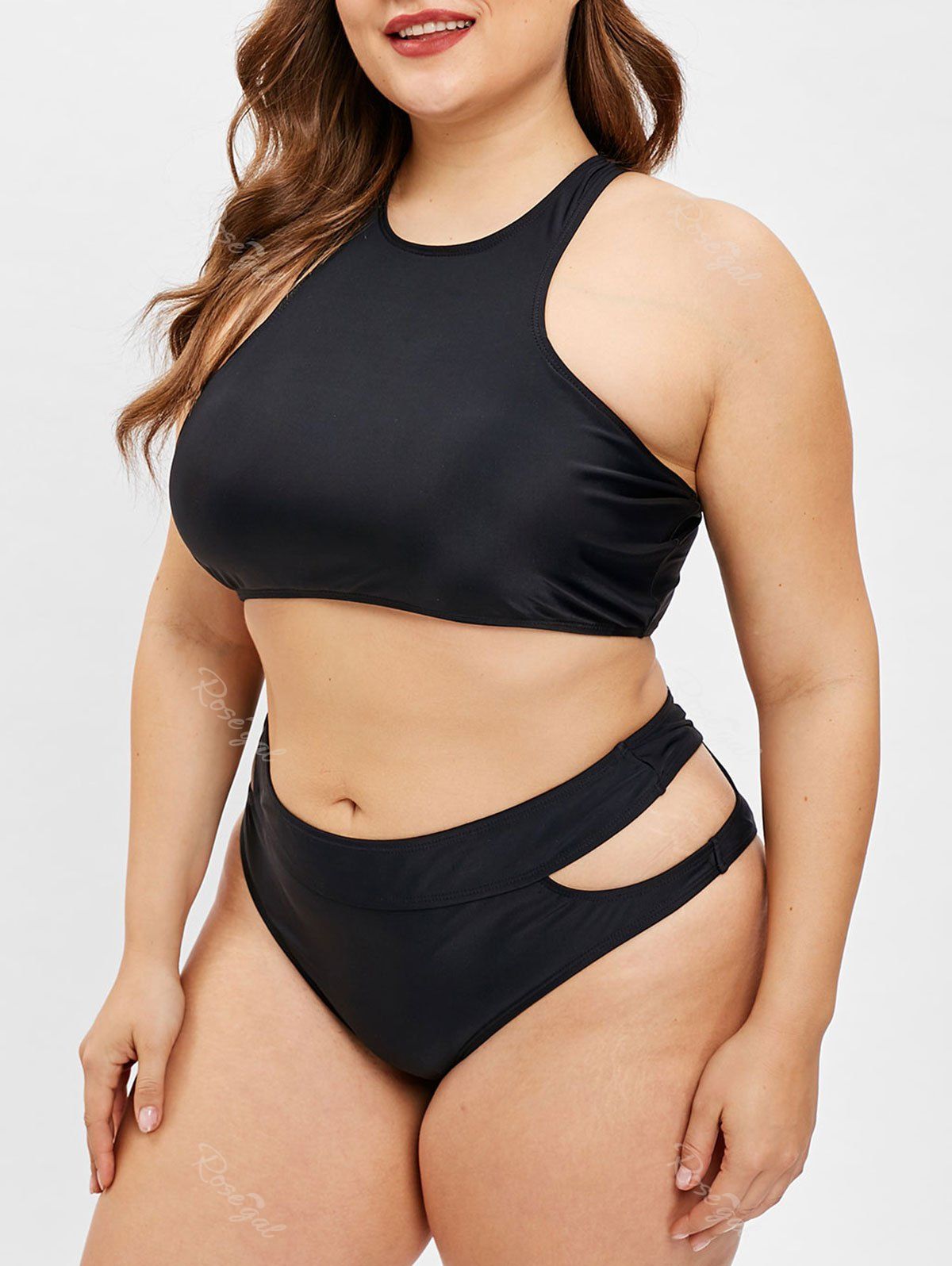 

Padded Plus Size Cut Out Bikini Set, Black