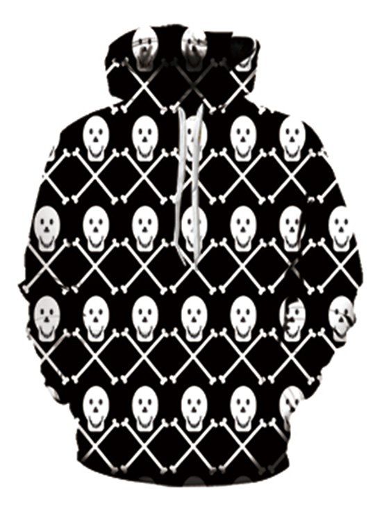 

Skulls Print Pouch Pocket Hoodie, Black