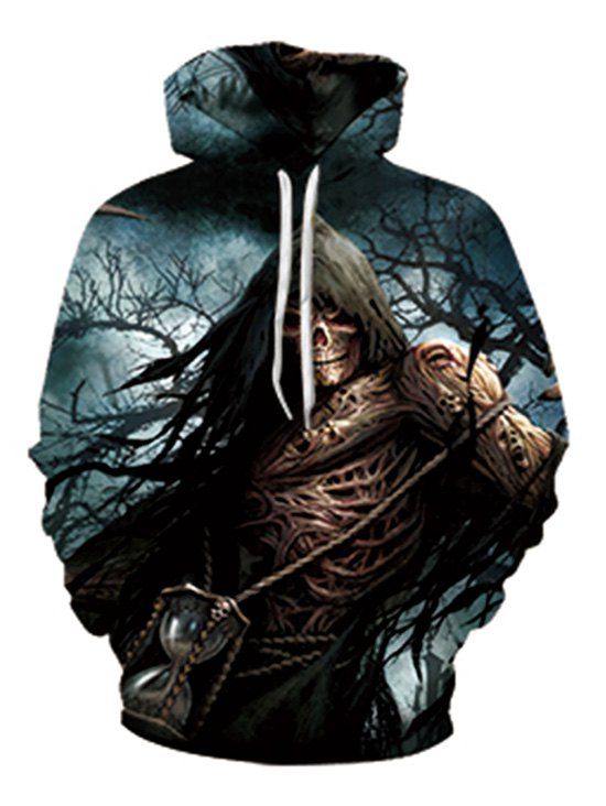 

Skull Man Print Pocket Pullover Hoodie, Multi