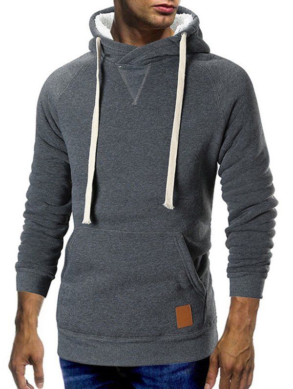 

Cowl Neck Kangaroo Pocket Plush Drawstring Hoodie, Gray
